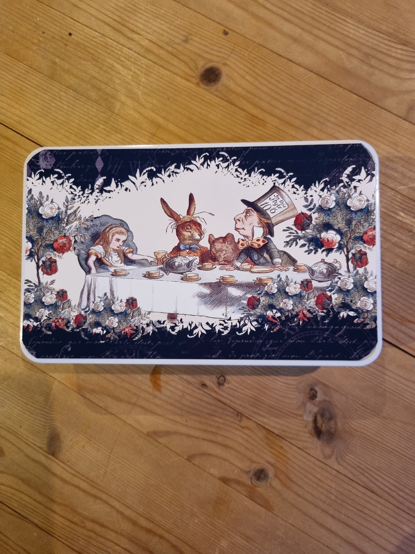 Alice in Wonderland Storage tin with printed top panel