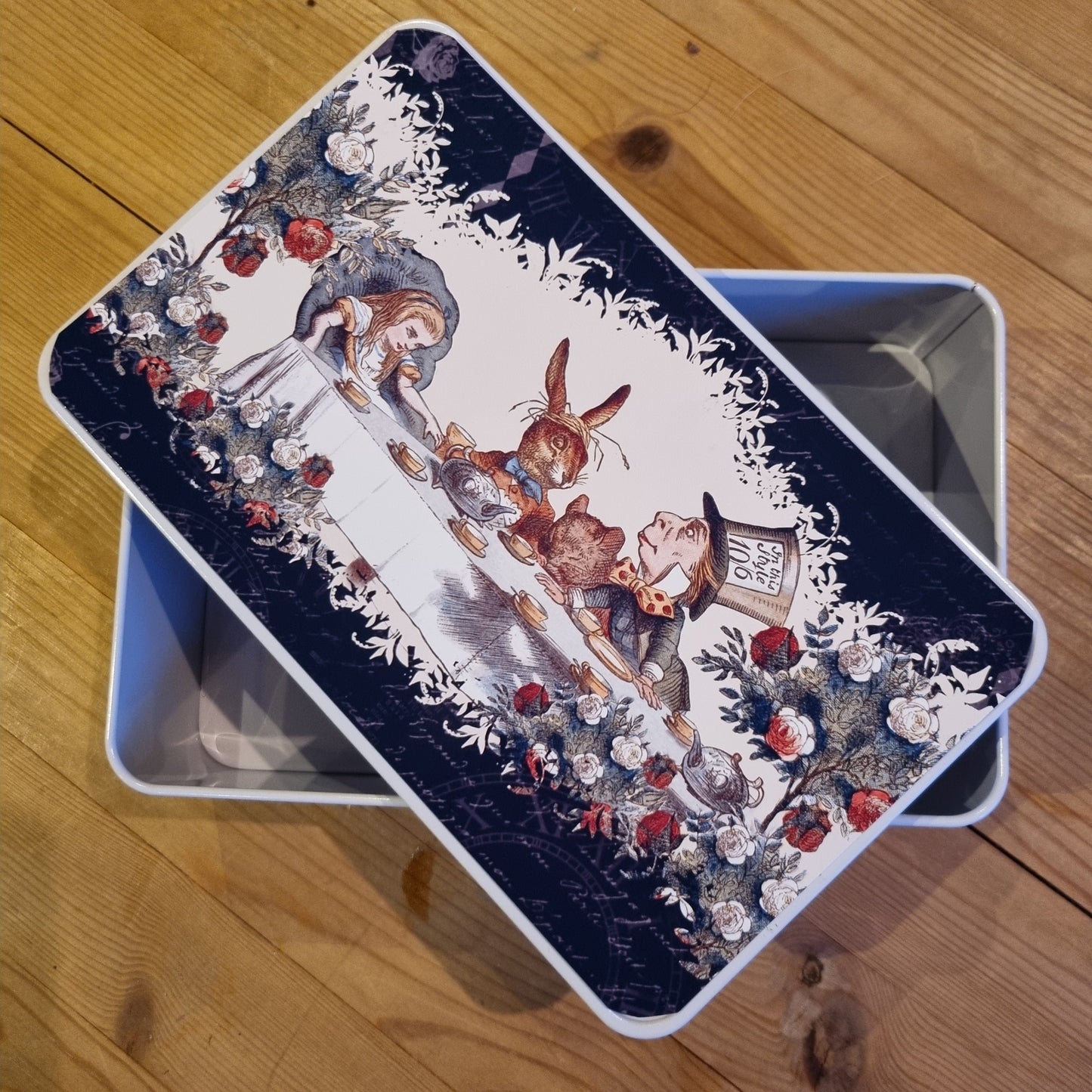 Alice in Wonderland Storage tin with printed top panel