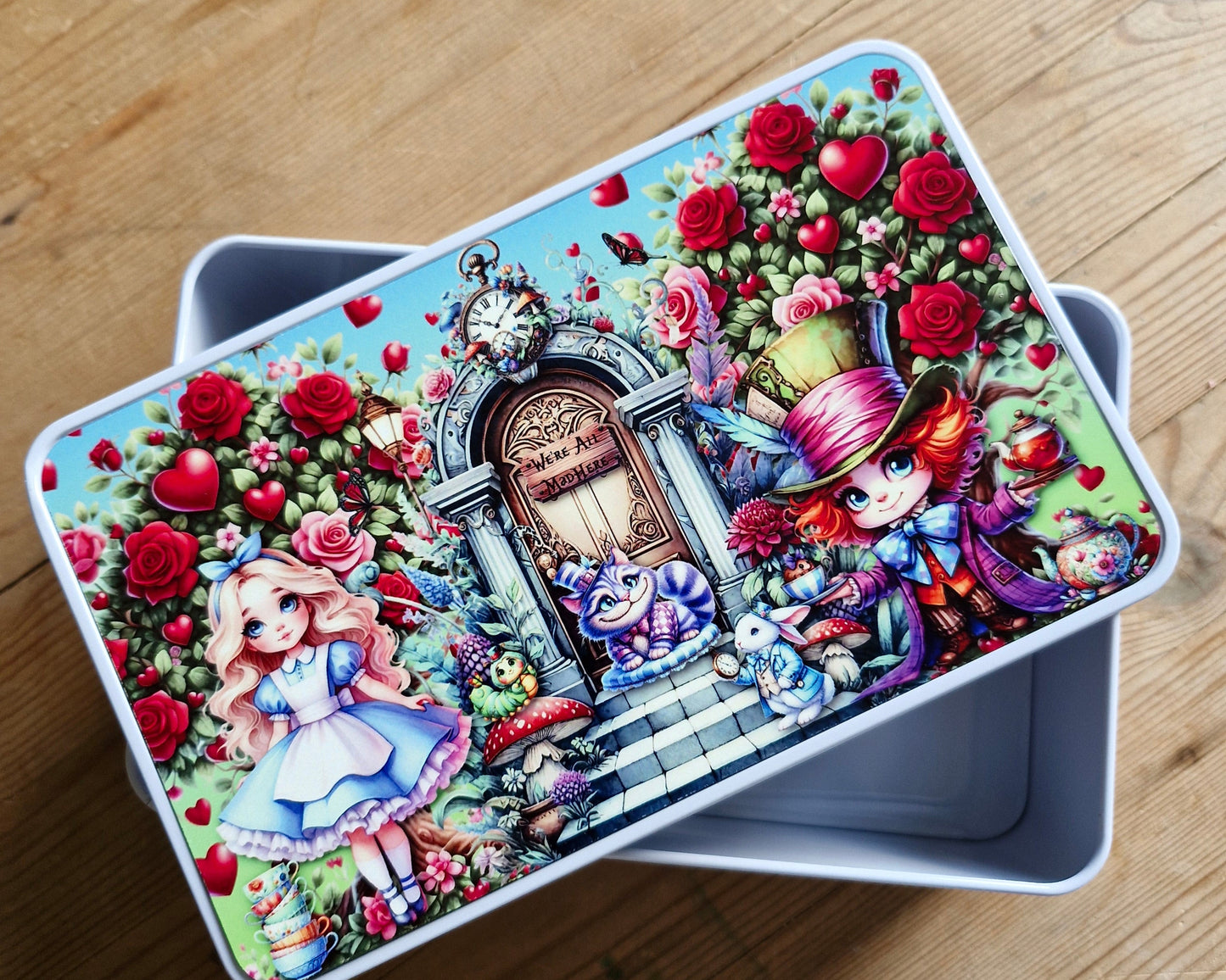 Alice in Wonderland themed Whimsicle small storage tin