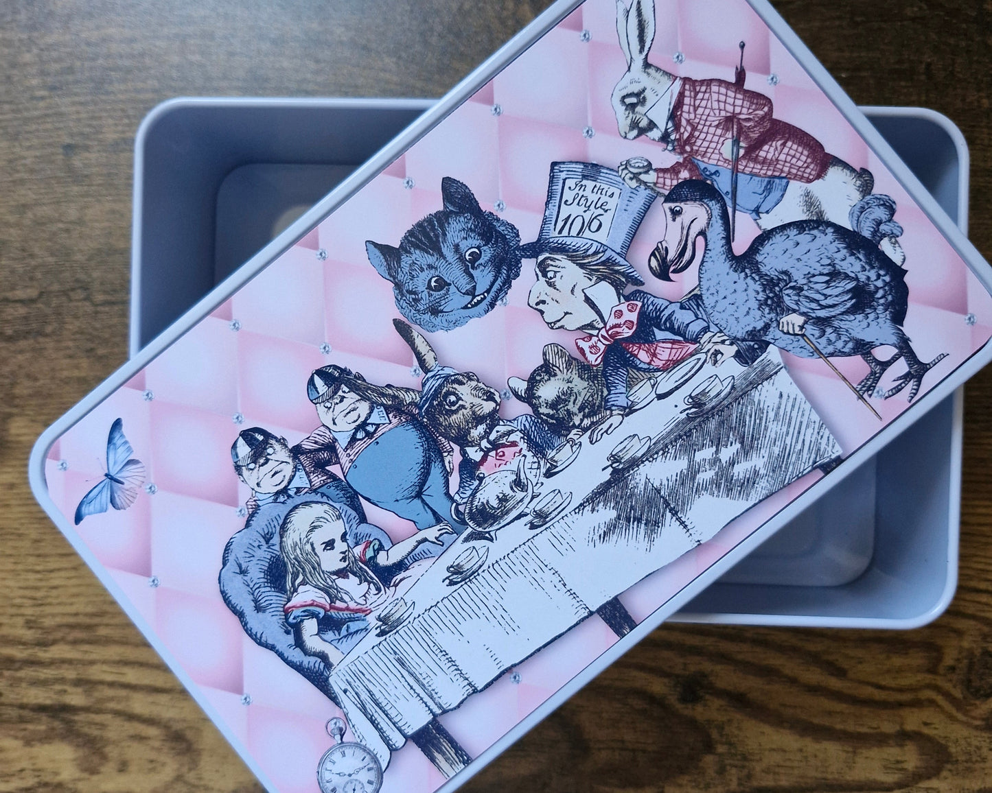 Alice in Wonderland themed Pink Tea Party storage tin