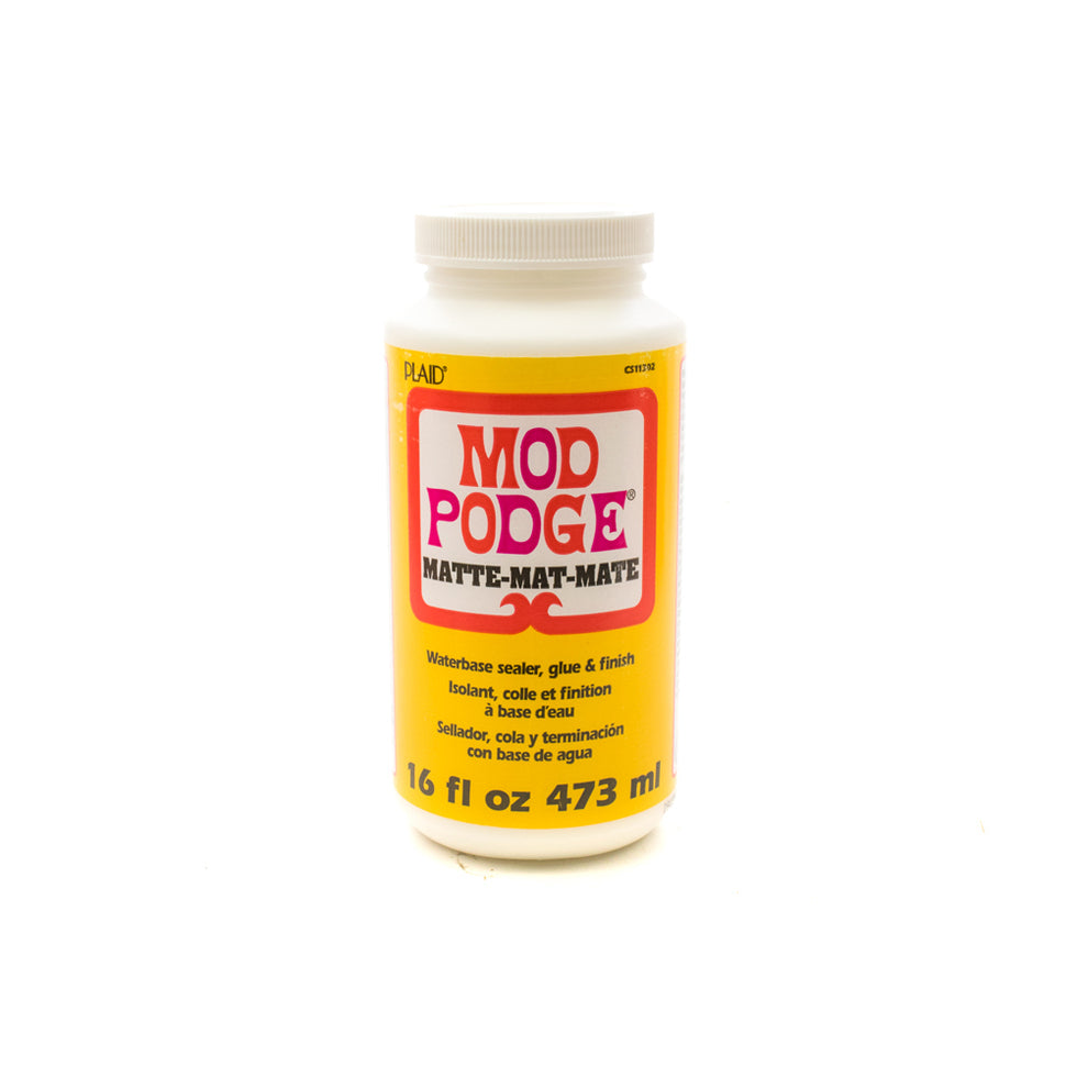 Matte finish Mod Podge all-in-one glue, sealer and finish.