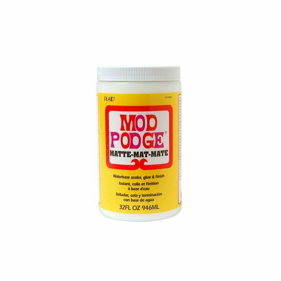 Matte finish Mod Podge all-in-one glue, sealer and finish.