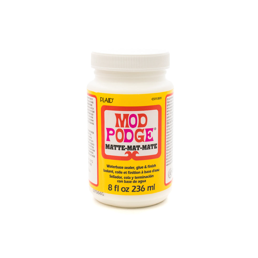 Matte finish Mod Podge all-in-one glue, sealer and finish.