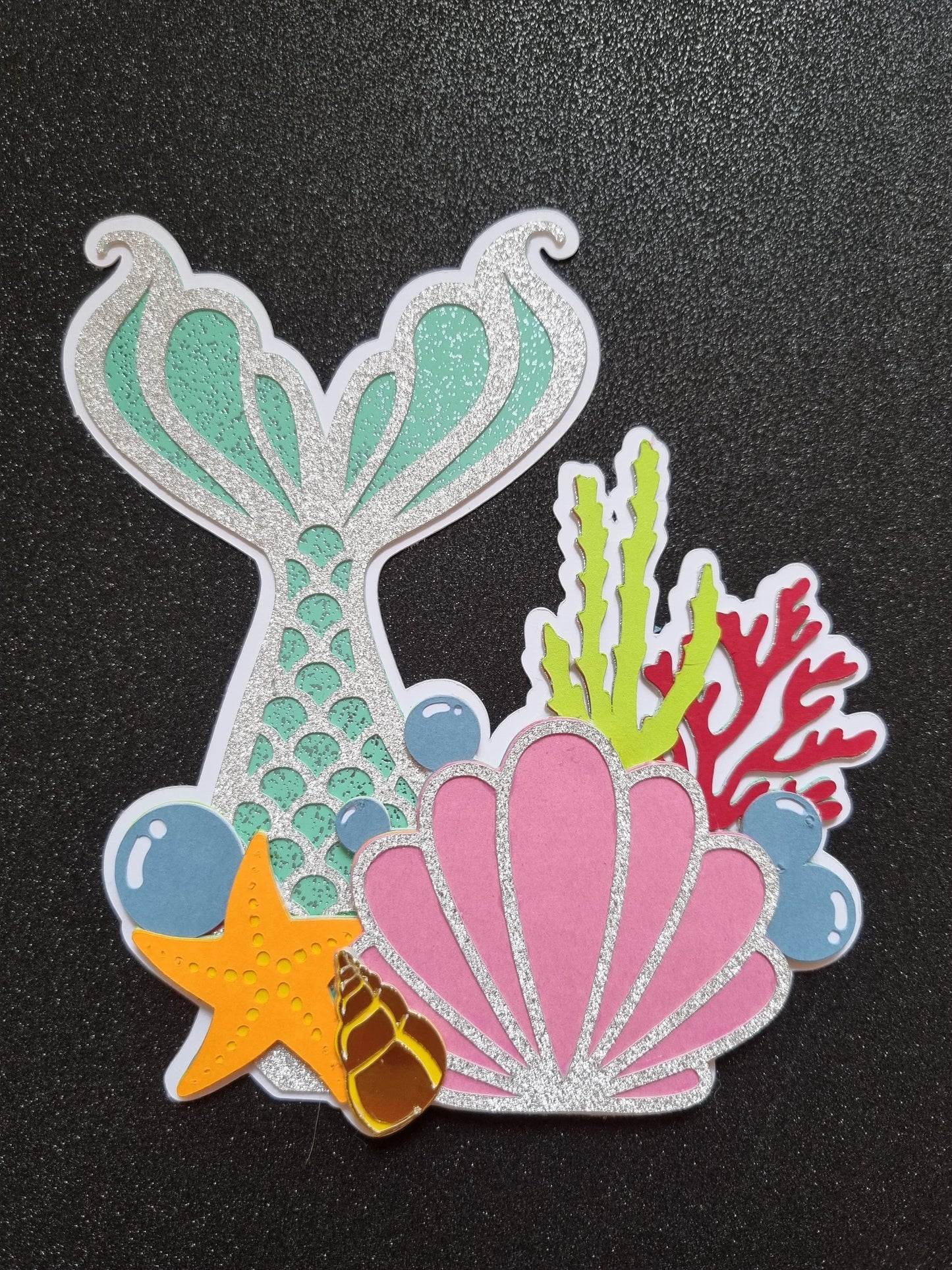 Mermaid themed layered cake topper, any age, personalised