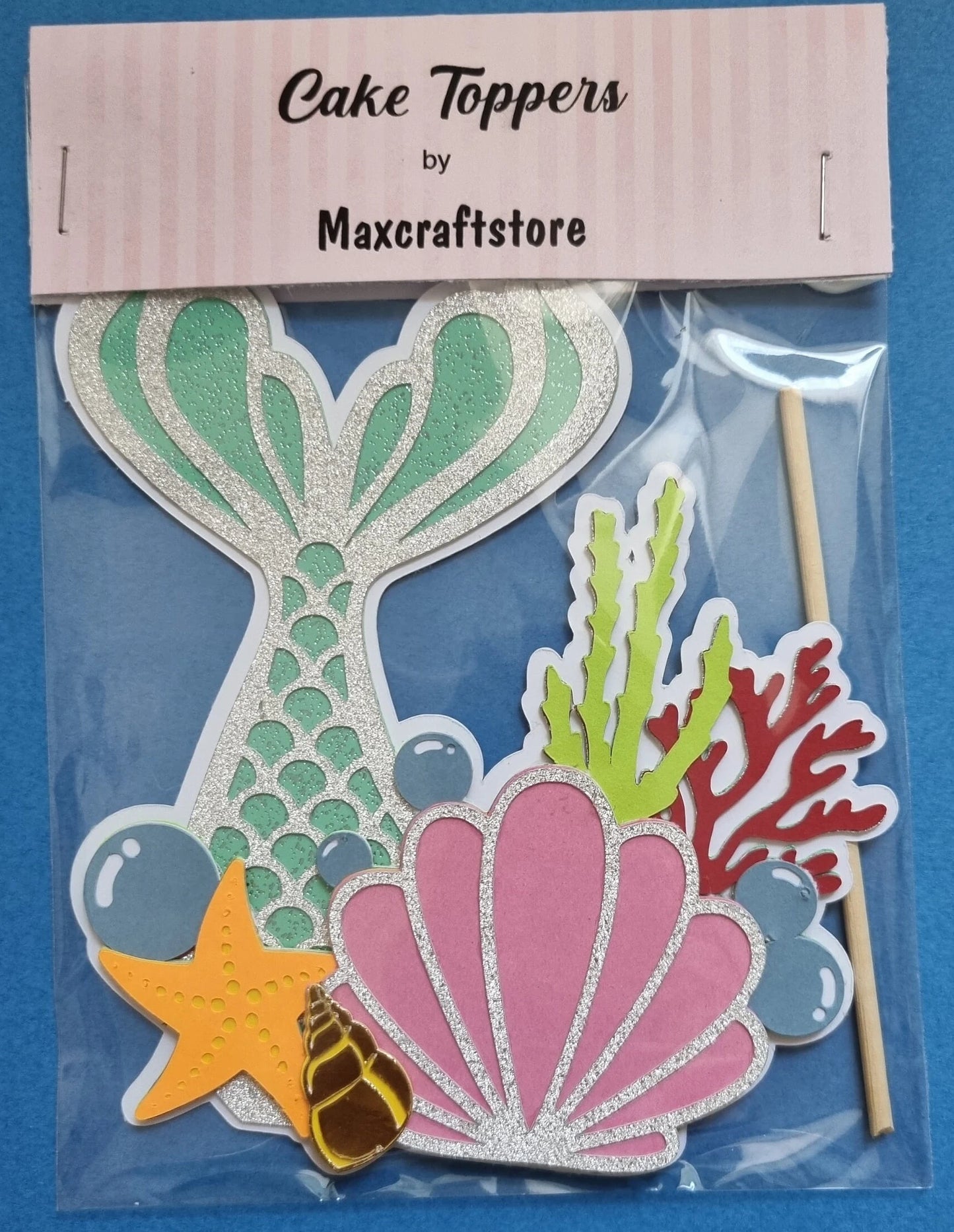 Mermaid themed layered cake topper, any age, personalised