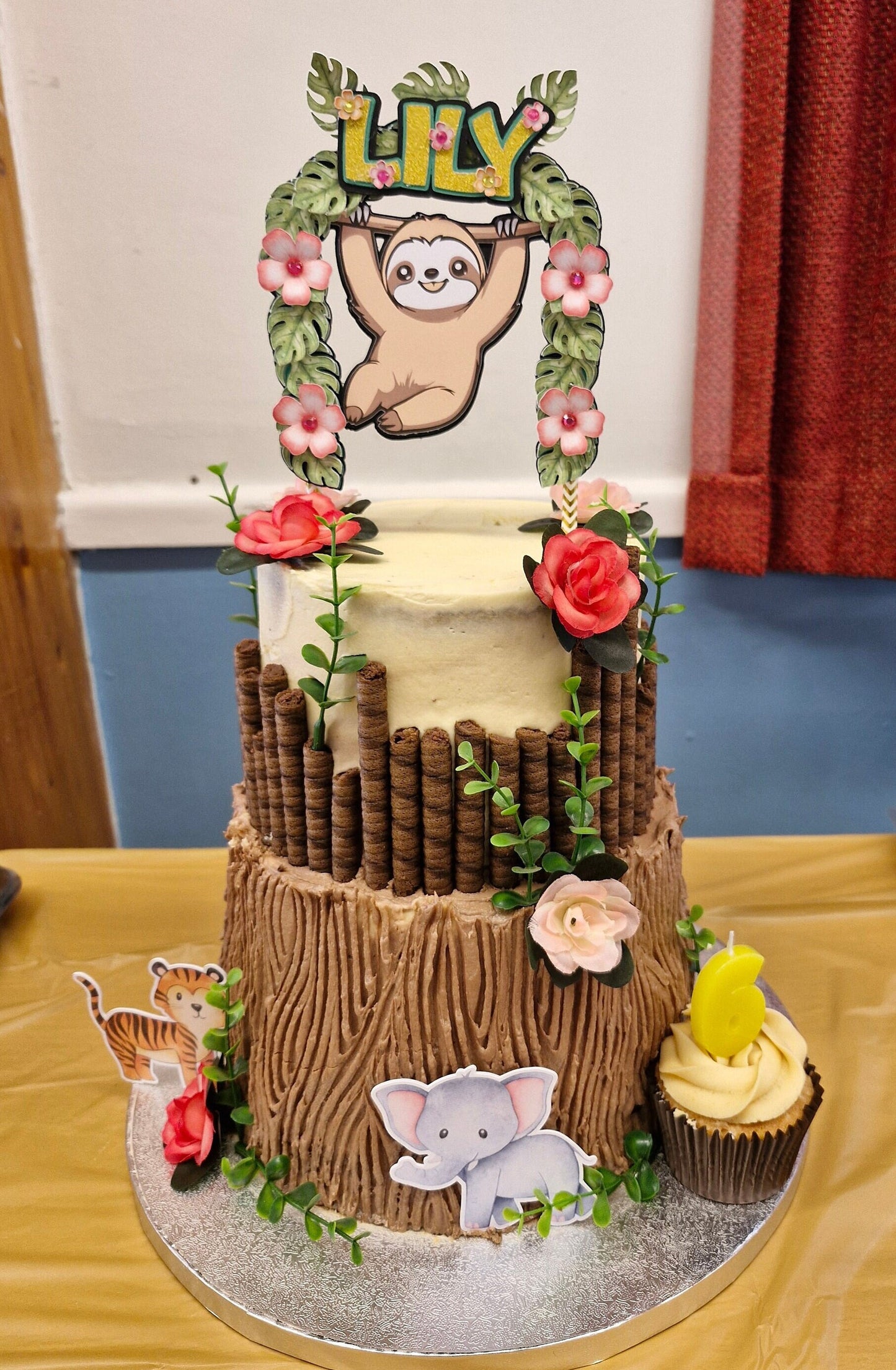 Hanging Sloth Layered Cake Topper any name