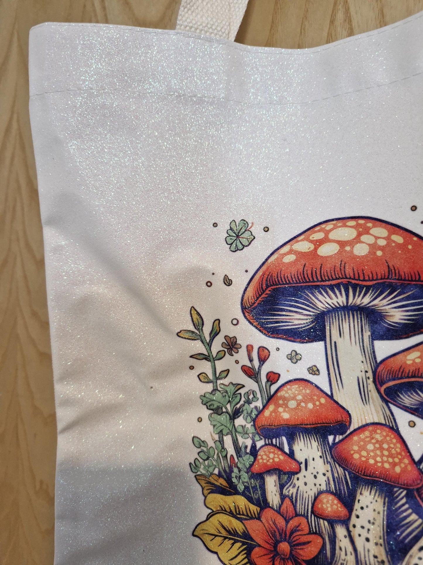Glitter Tote Bag Mushroom Design