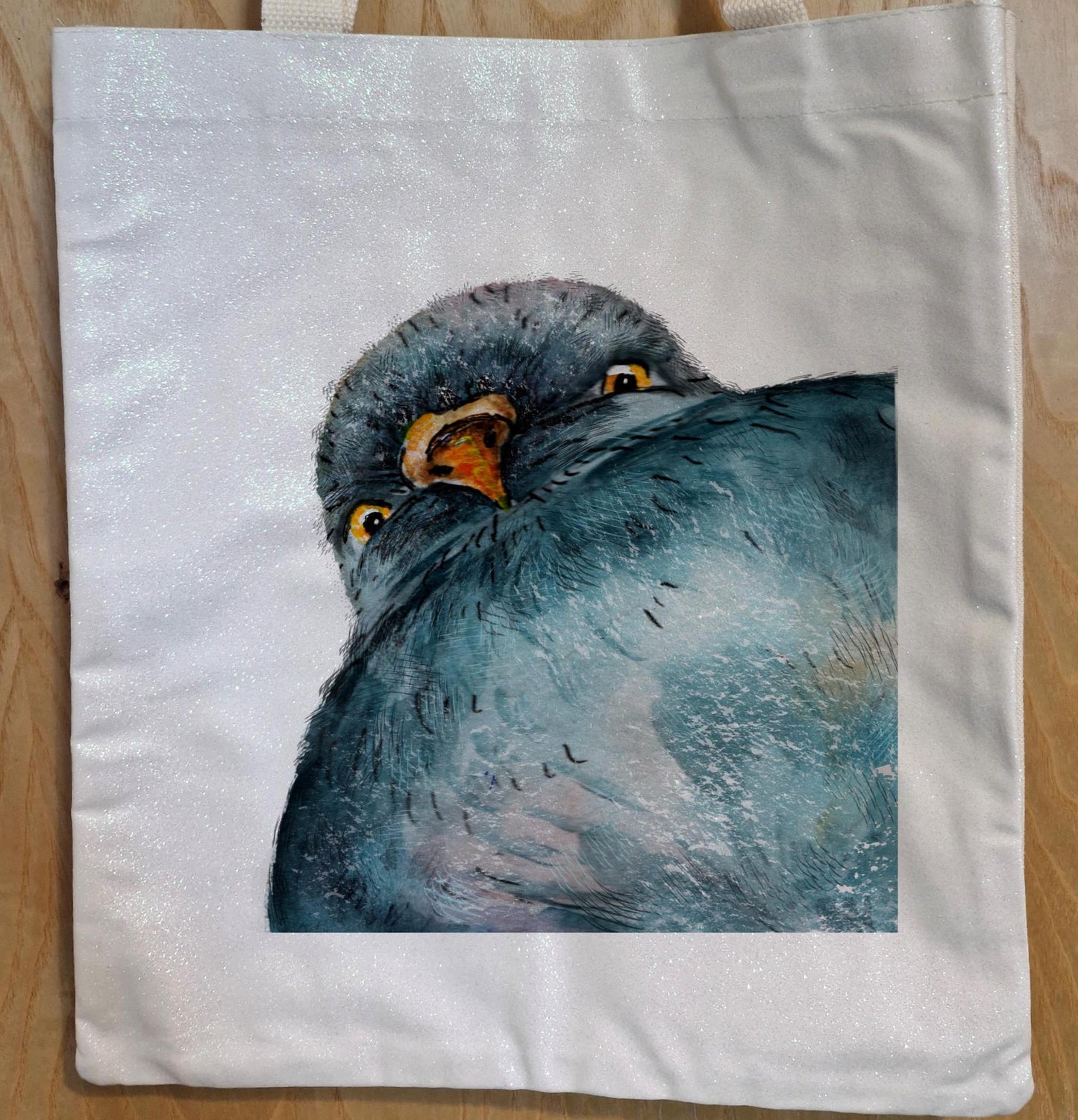 Glitter Tote Bag Funny Pigeon Design