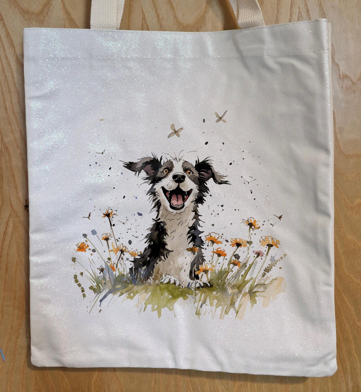 Border Collie Glitter Tote Bag