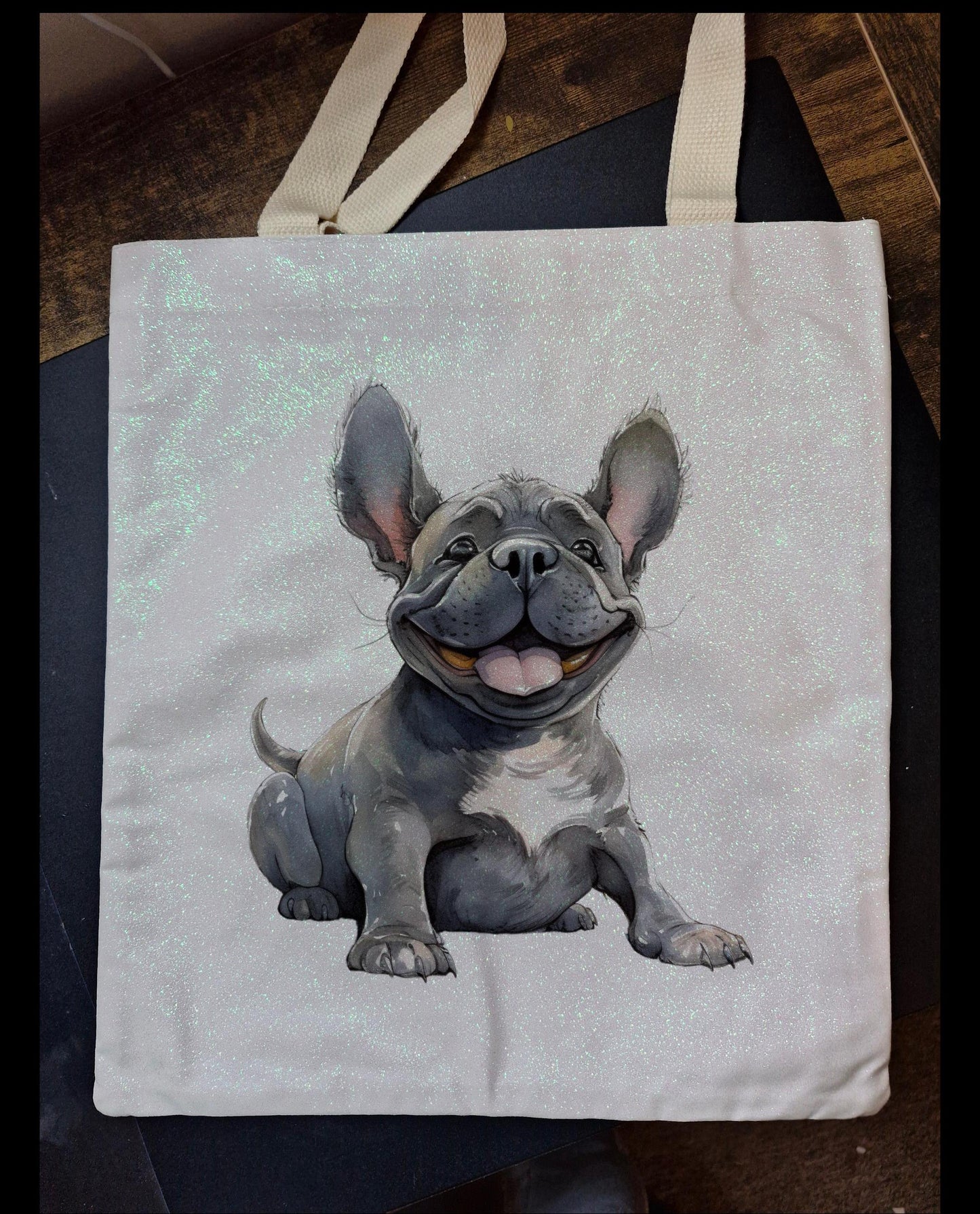 Glitter Tote Bag French Bulldog Design
