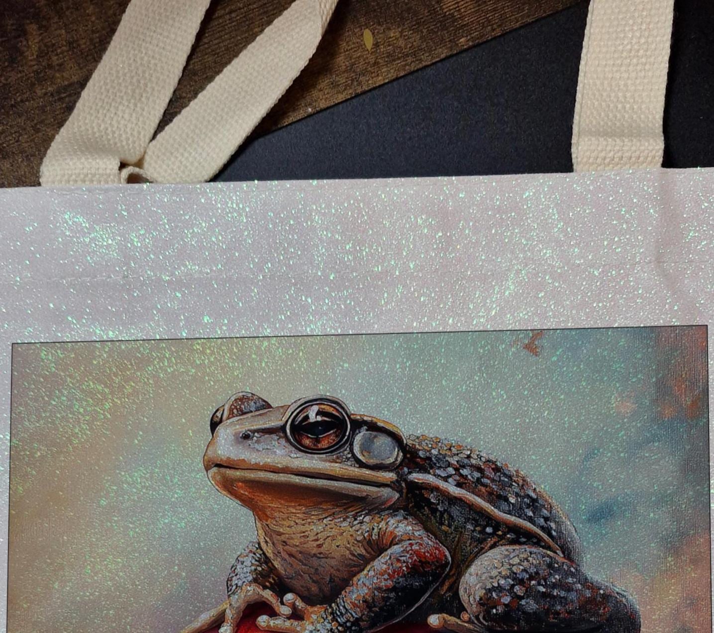 Glitter Tote Bag Toad and Mushroom Design