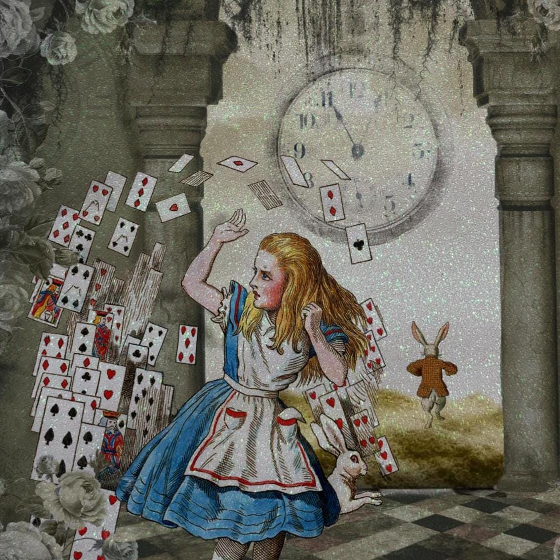 Alice in Wonderland with Cards themed Glitter Tote Bag