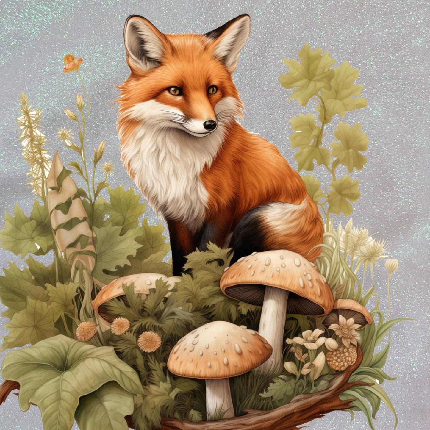 Glitter Tote Bag Fox nature design