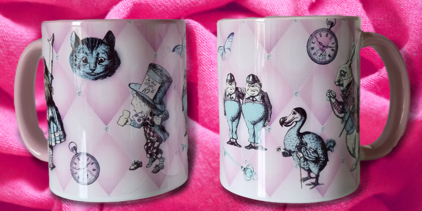 Pink Alice Mad Hatter Mug allover design coffee mug