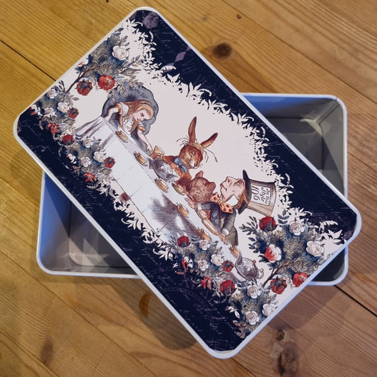 Alice in Wonderland Storage tin with printed top panel