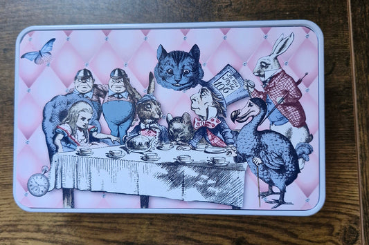 Alice in Wonderland themed Pink Tea Party storage tin
