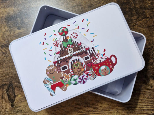 Christmas Gingerbread Man Storage tin with printed top panel
