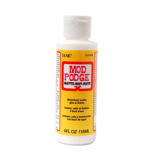 Matte finish Mod Podge all-in-one glue, sealer and finish.