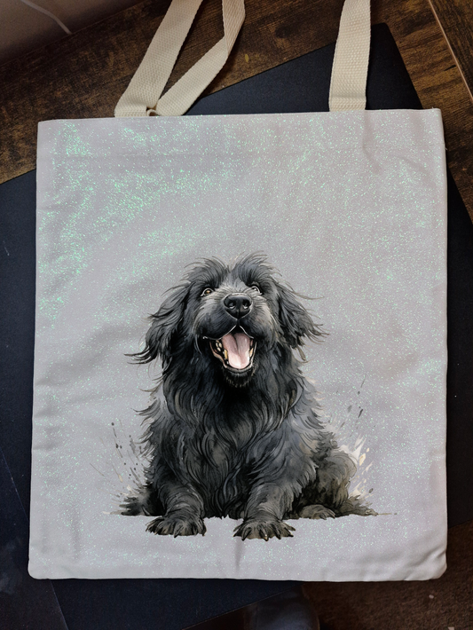 Glitter Tote Bag with Newfoundland dog image (34x38cm)