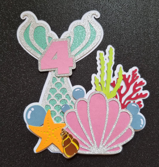 Mermaid themed layered cake topper, any age, personalised