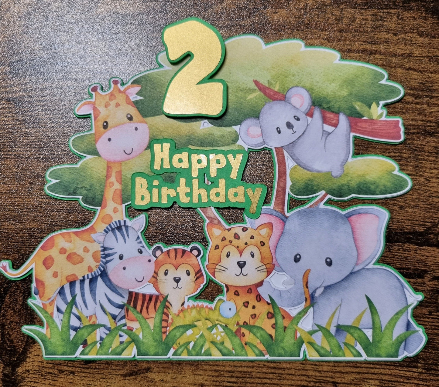 Cute Jungle themed cake topper, Happy Birthday Any Age