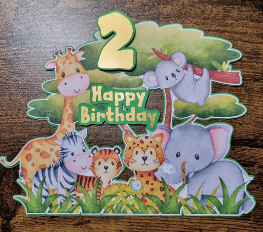 Cute Jungle themed cake topper, Happy Birthday Any Age