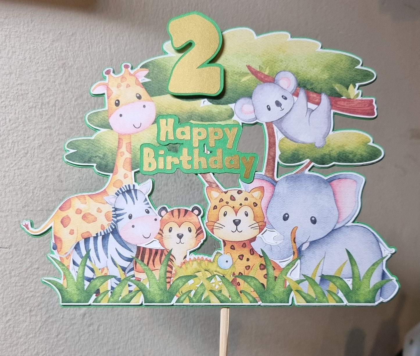 Cute Jungle themed cake topper, Happy Birthday Any Age