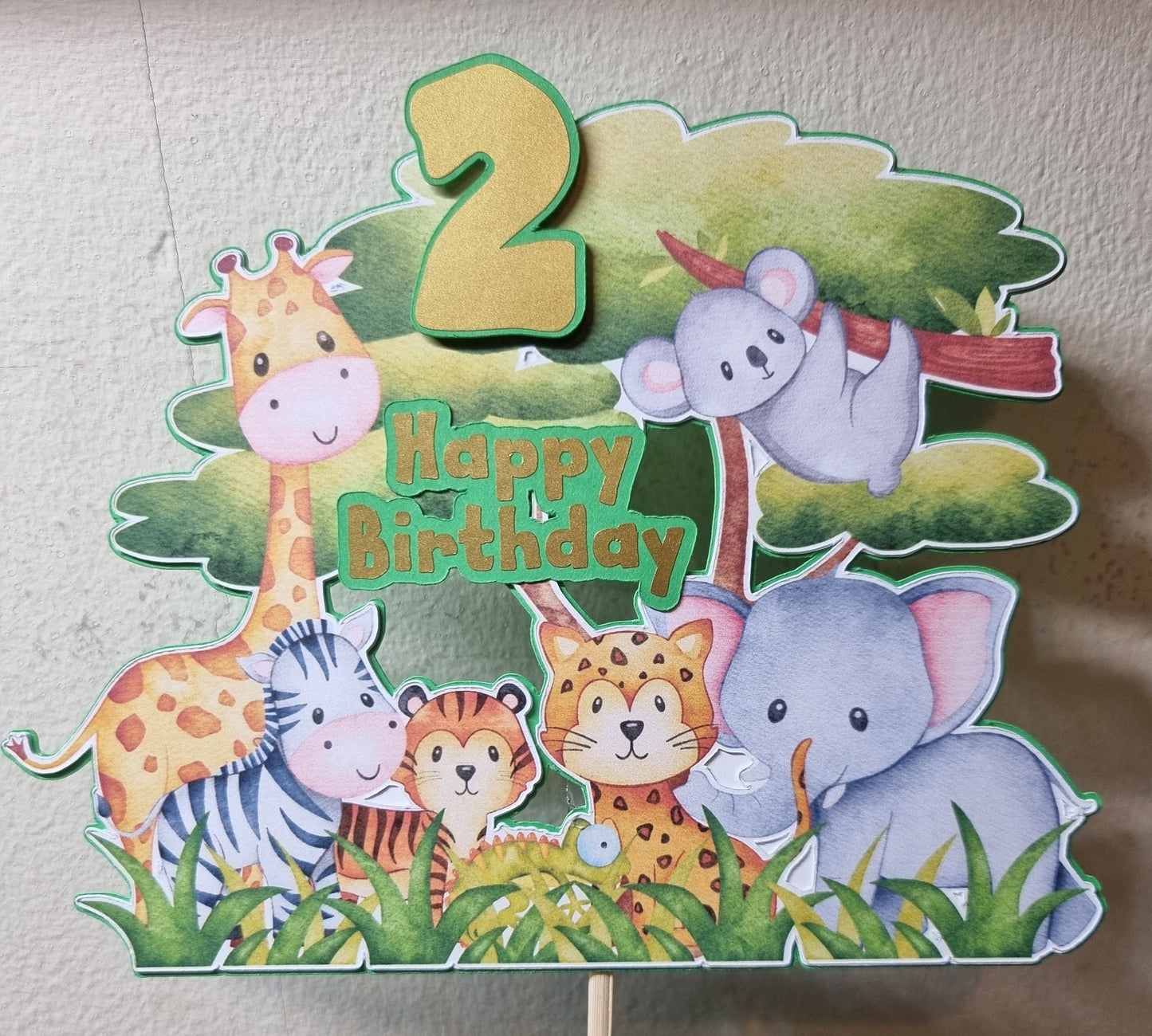 Cute Jungle themed cake topper, Happy Birthday Any Age