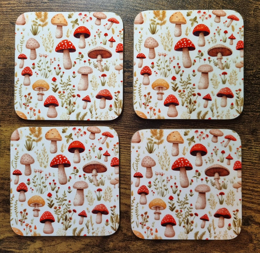 Set of 4 coasters Mushroom design