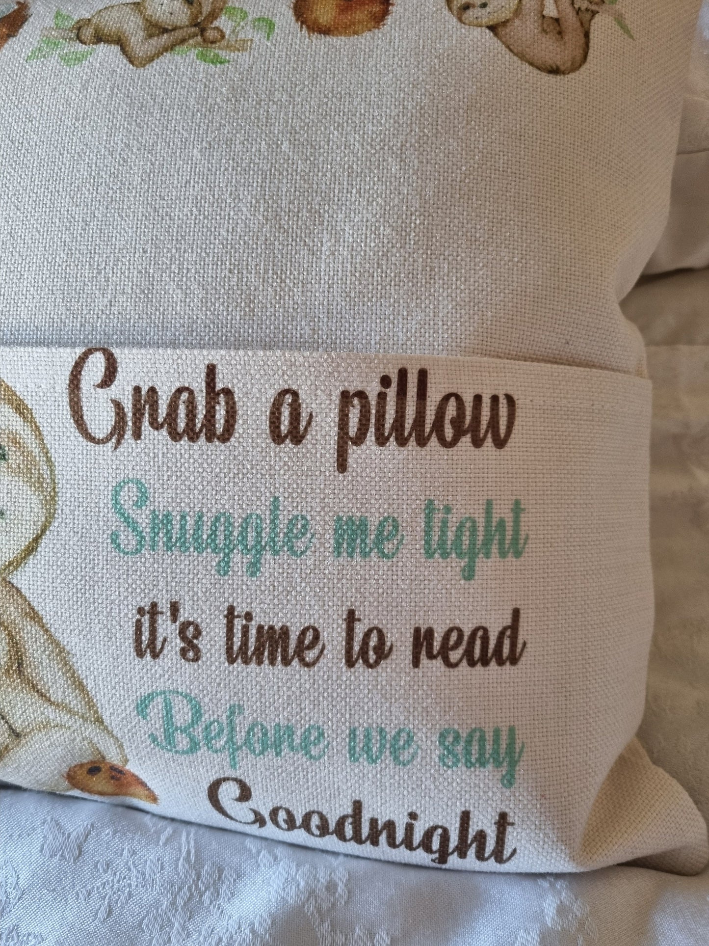 Sloth Personalised reading cushion, pocket cushion, any name