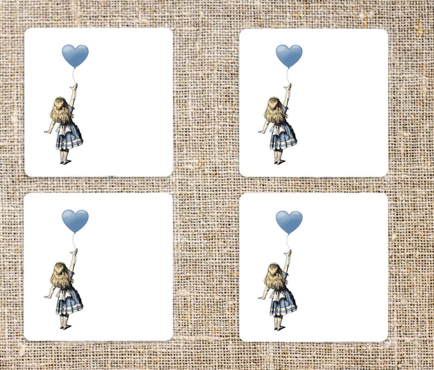 Alice in Wonderland Coasters with blue balloon design