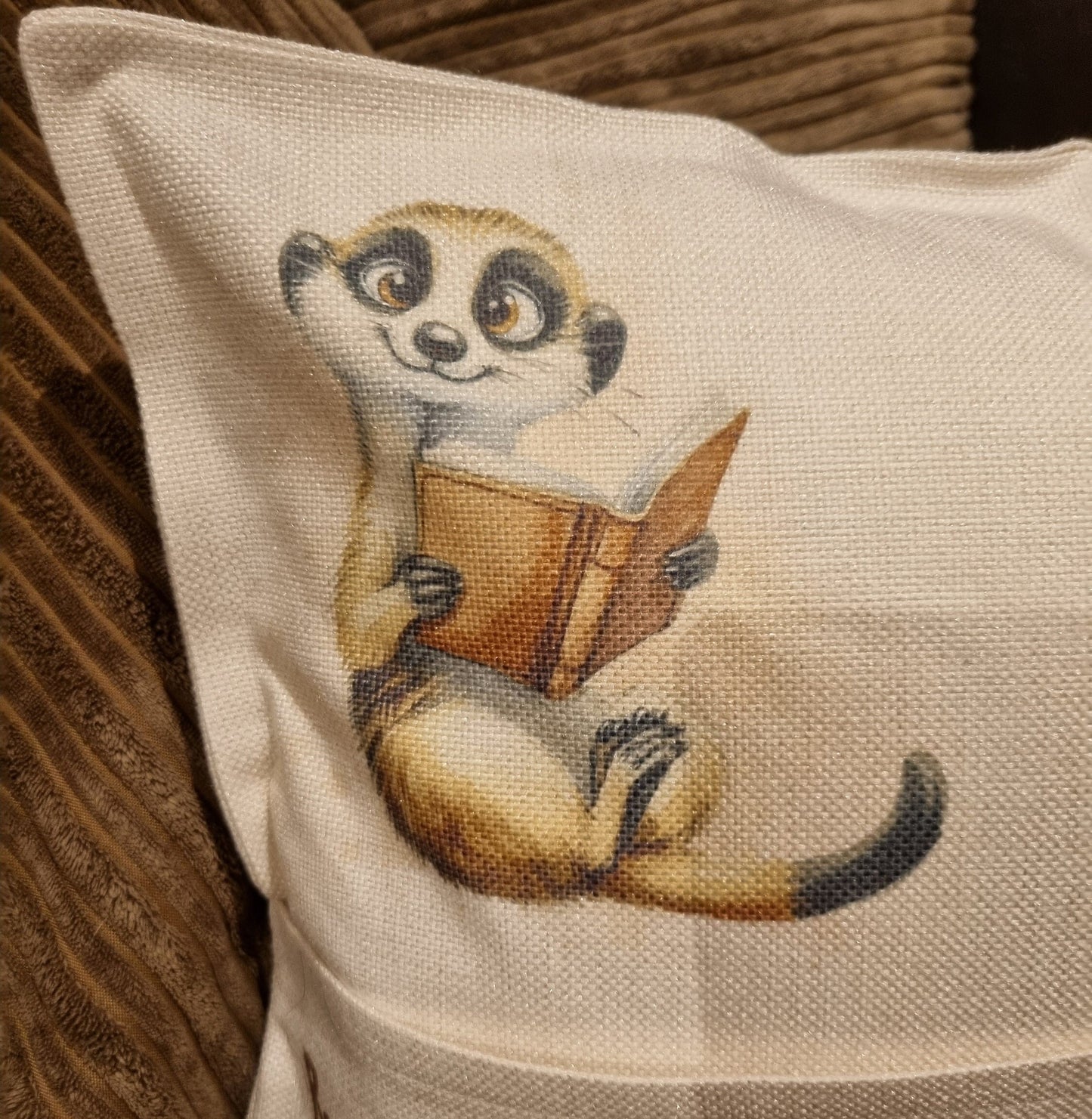 Meerkat Personalised reading cushion, pocket cushion, any name