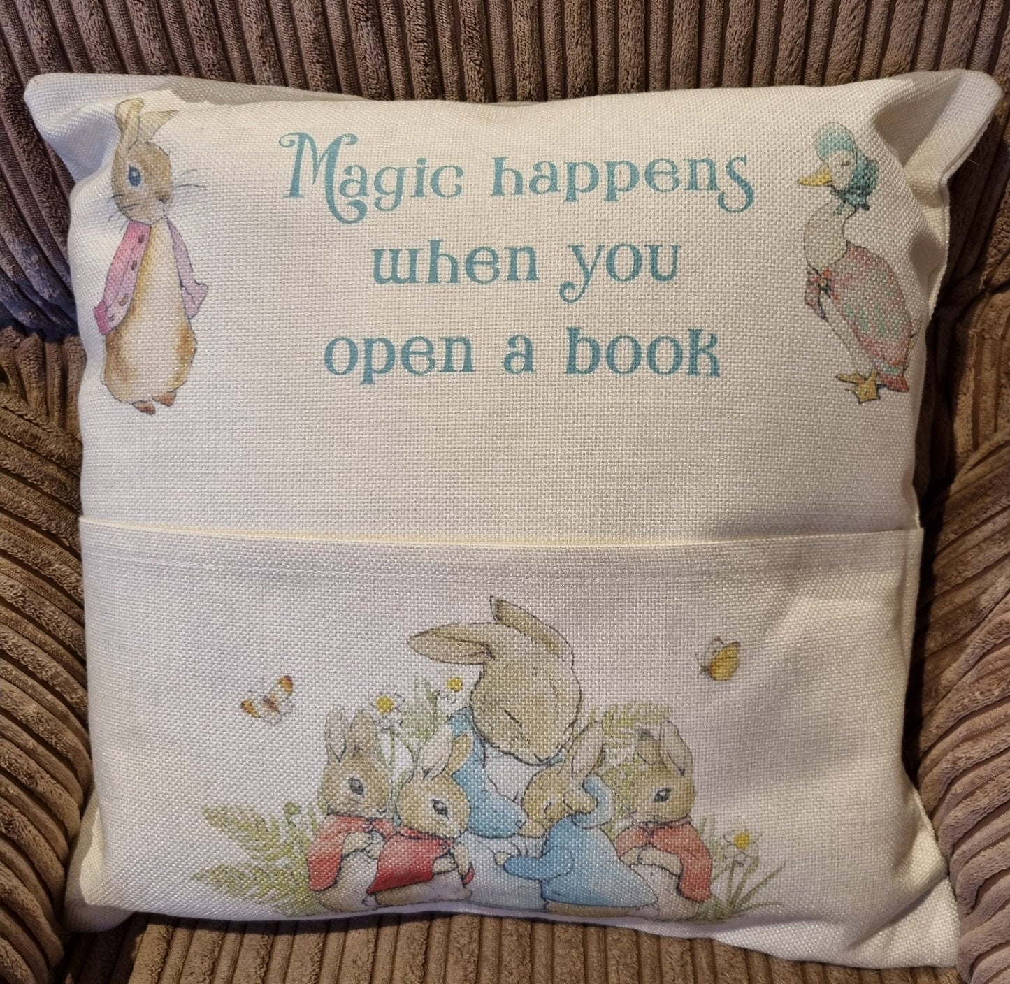 Rabbit Personalised reading cushion, pocket cushion, any name