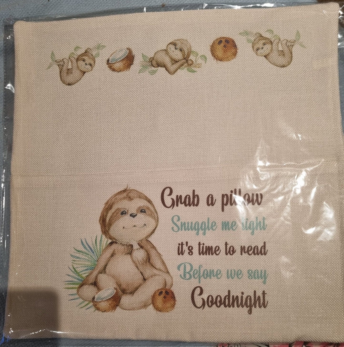Sloth Personalised reading cushion, pocket cushion, any name