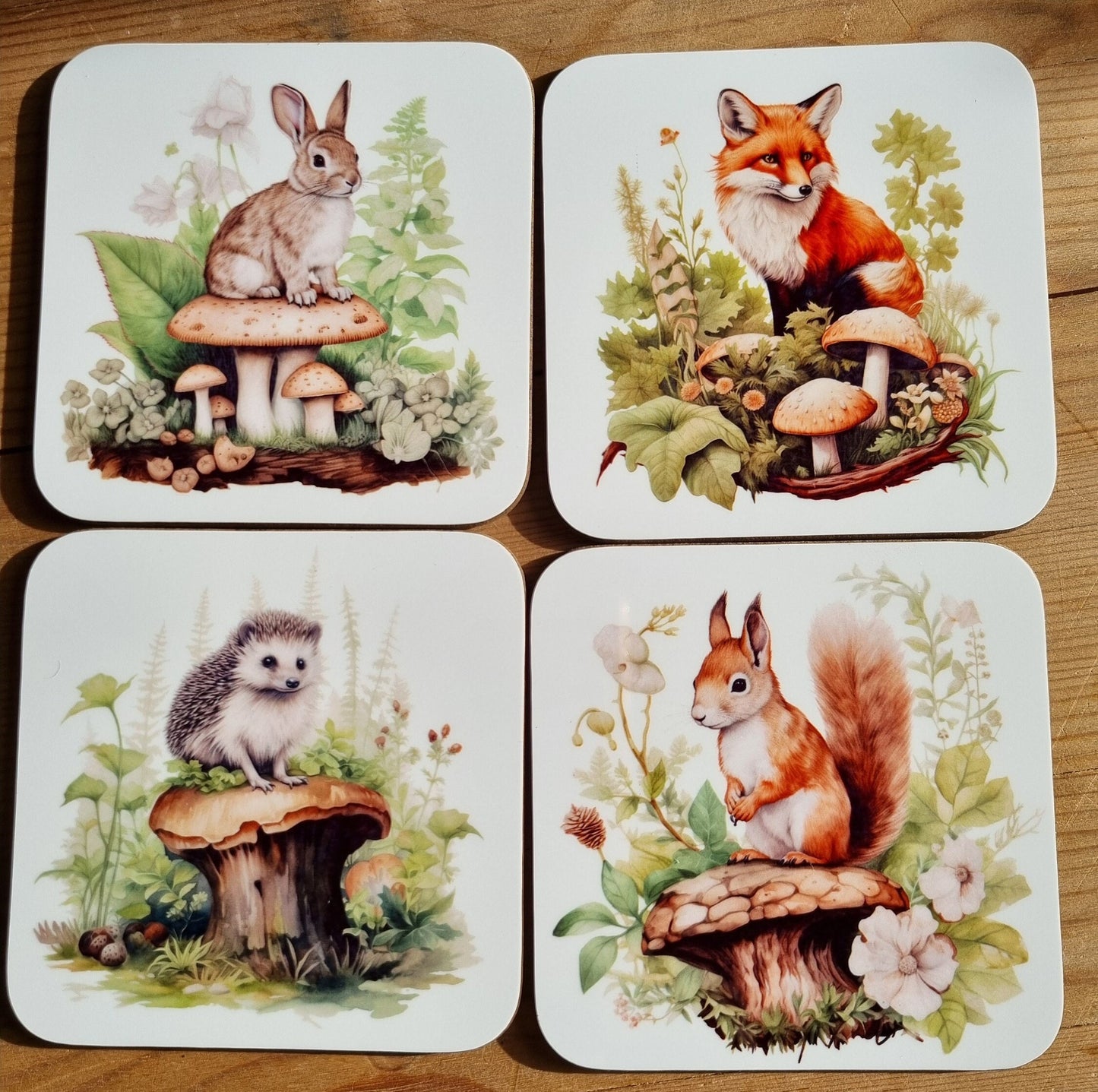 Set of 4 coasters Country animals nature design