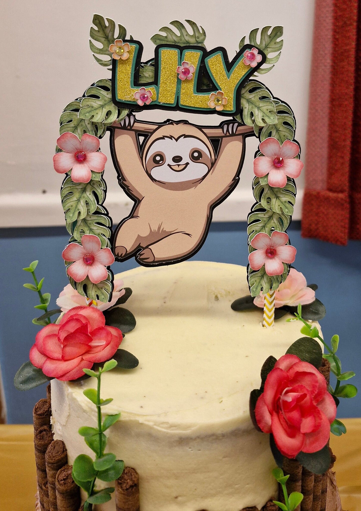 Hanging Sloth Layered Cake Topper any name