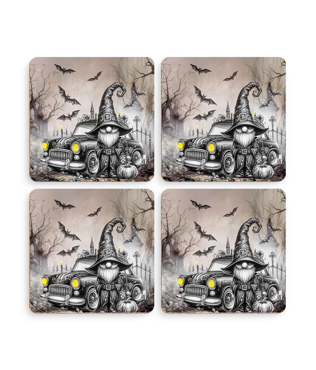Pack of 4 Coasters Gothic Gnome Cute Spooky Halloween