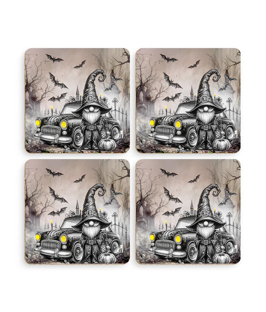 Pack of 4 Coasters Gothic Gnome Cute Spooky Halloween