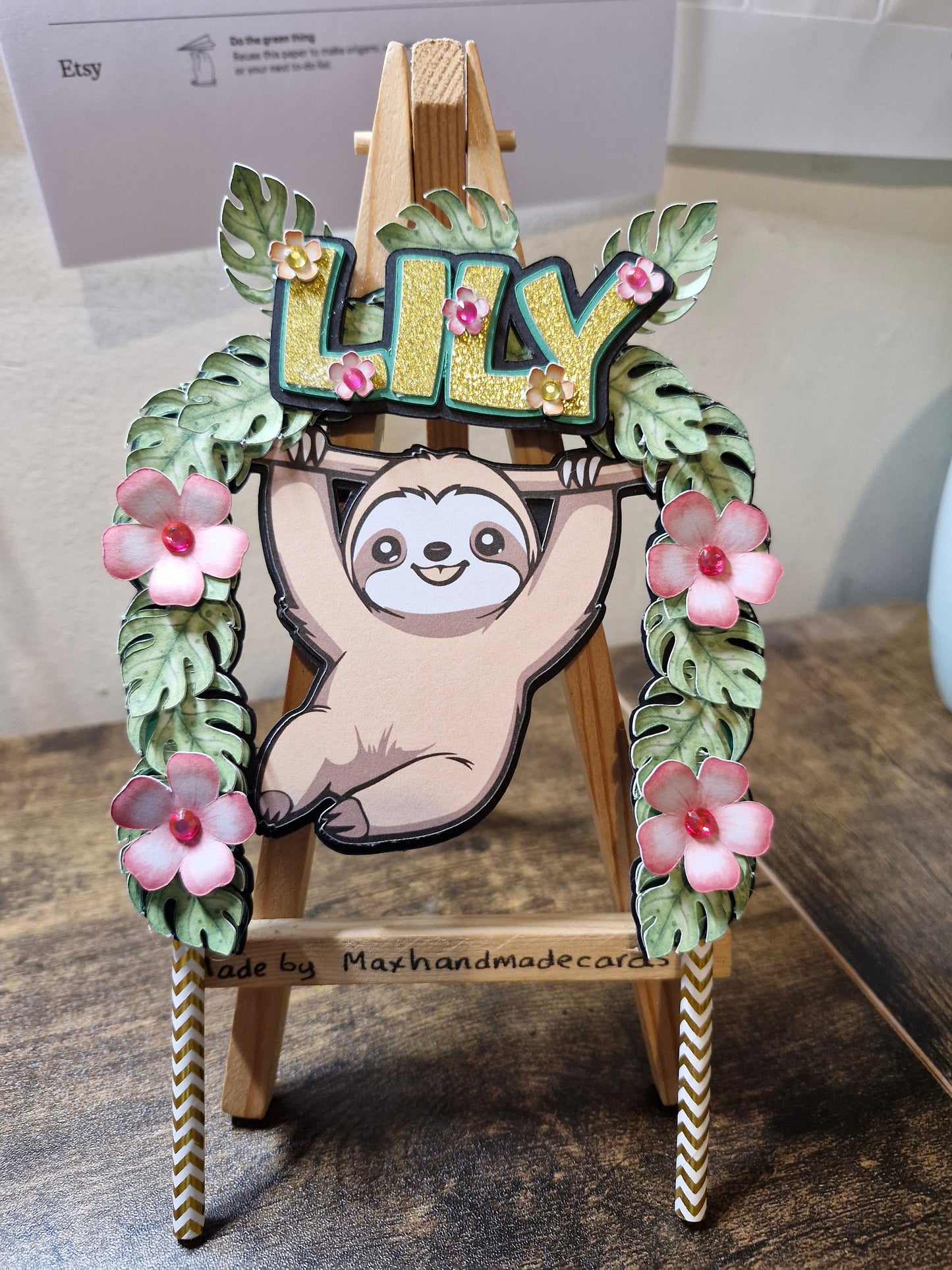Hanging Sloth Layered Cake Topper any name