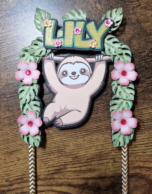 Hanging Sloth Layered Cake Topper any name