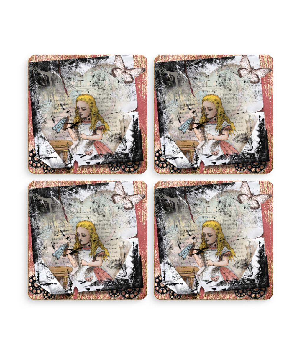 Pack of 4 Coasters  grunge alice in wonderland
