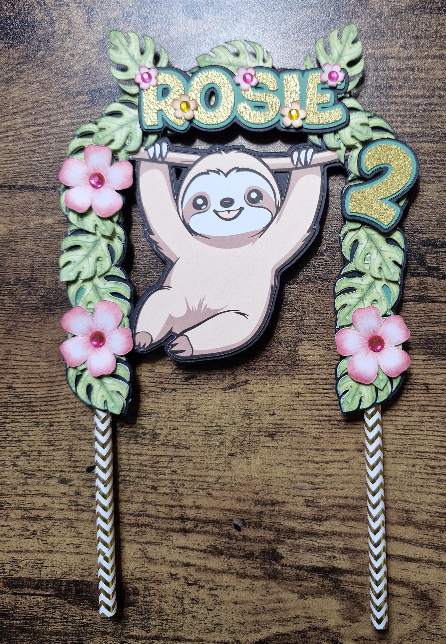 Hanging Sloth Layered Cake Topper any name