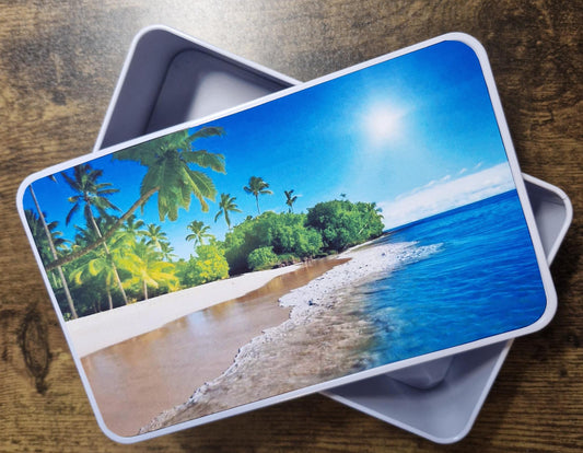 Hawaiian Beach Scene Storage tin with printed top panel