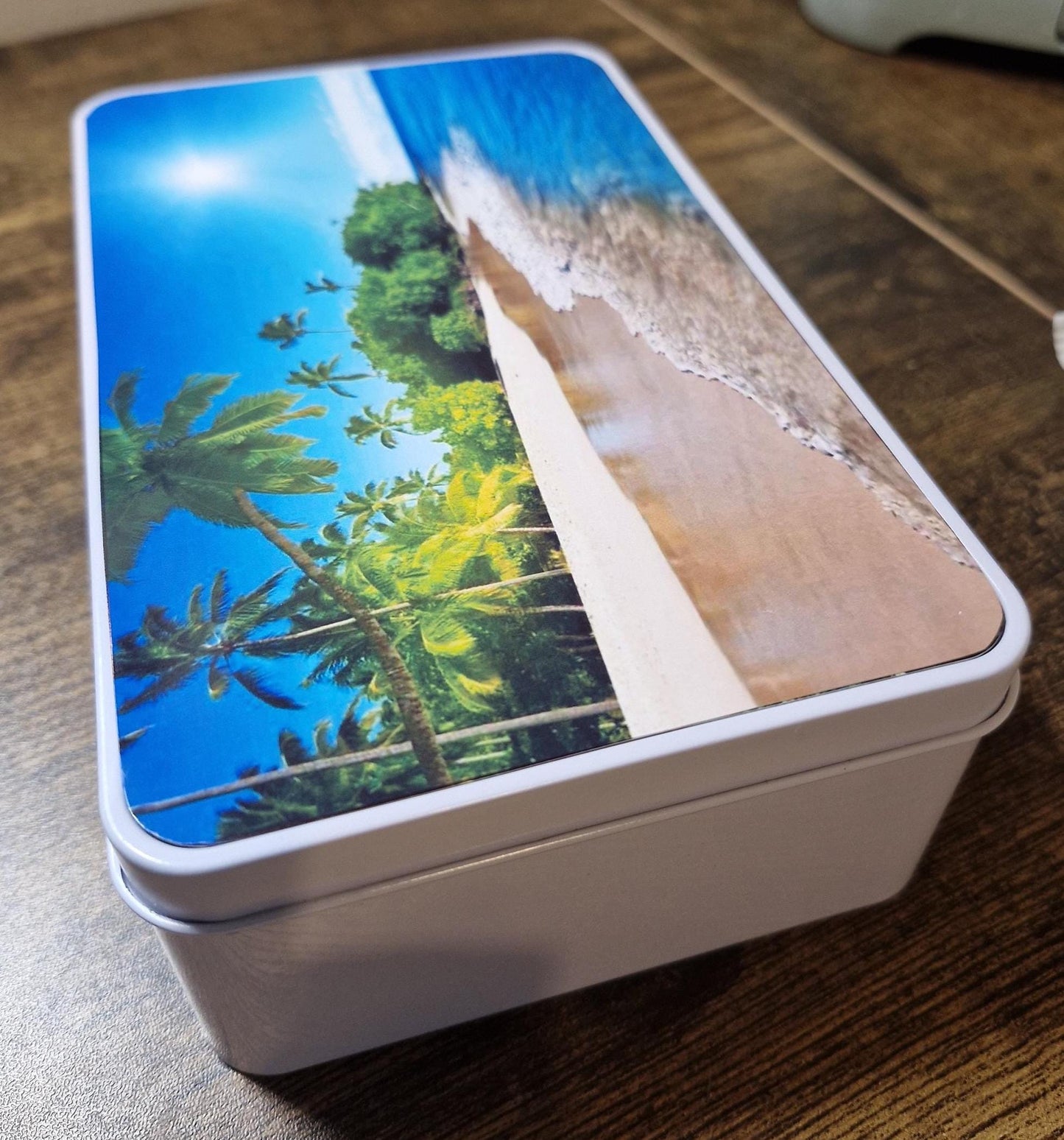 Hawaiian Beach Scene Storage tin with printed top panel