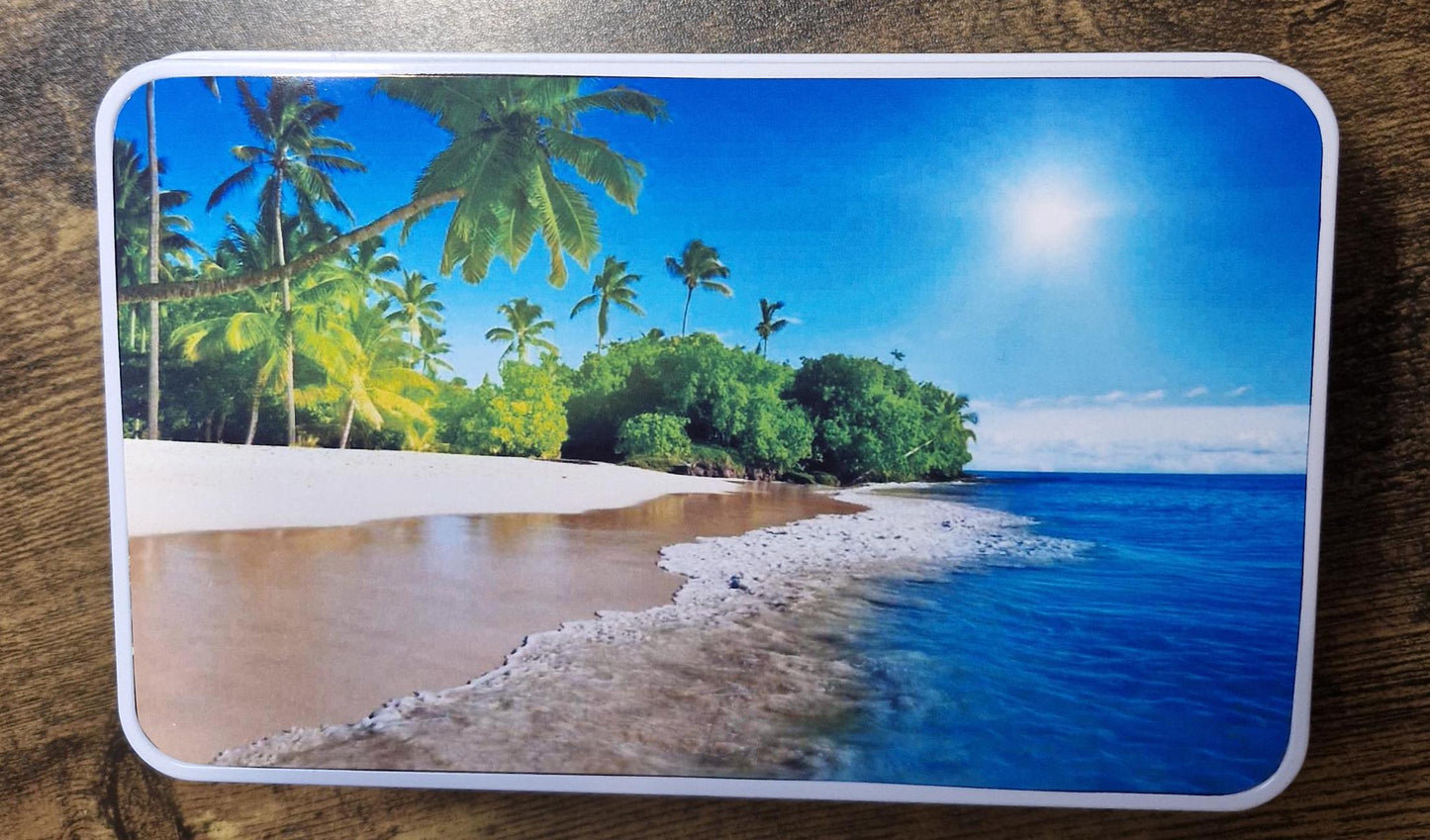 Hawaiian Beach Scene Storage tin with printed top panel