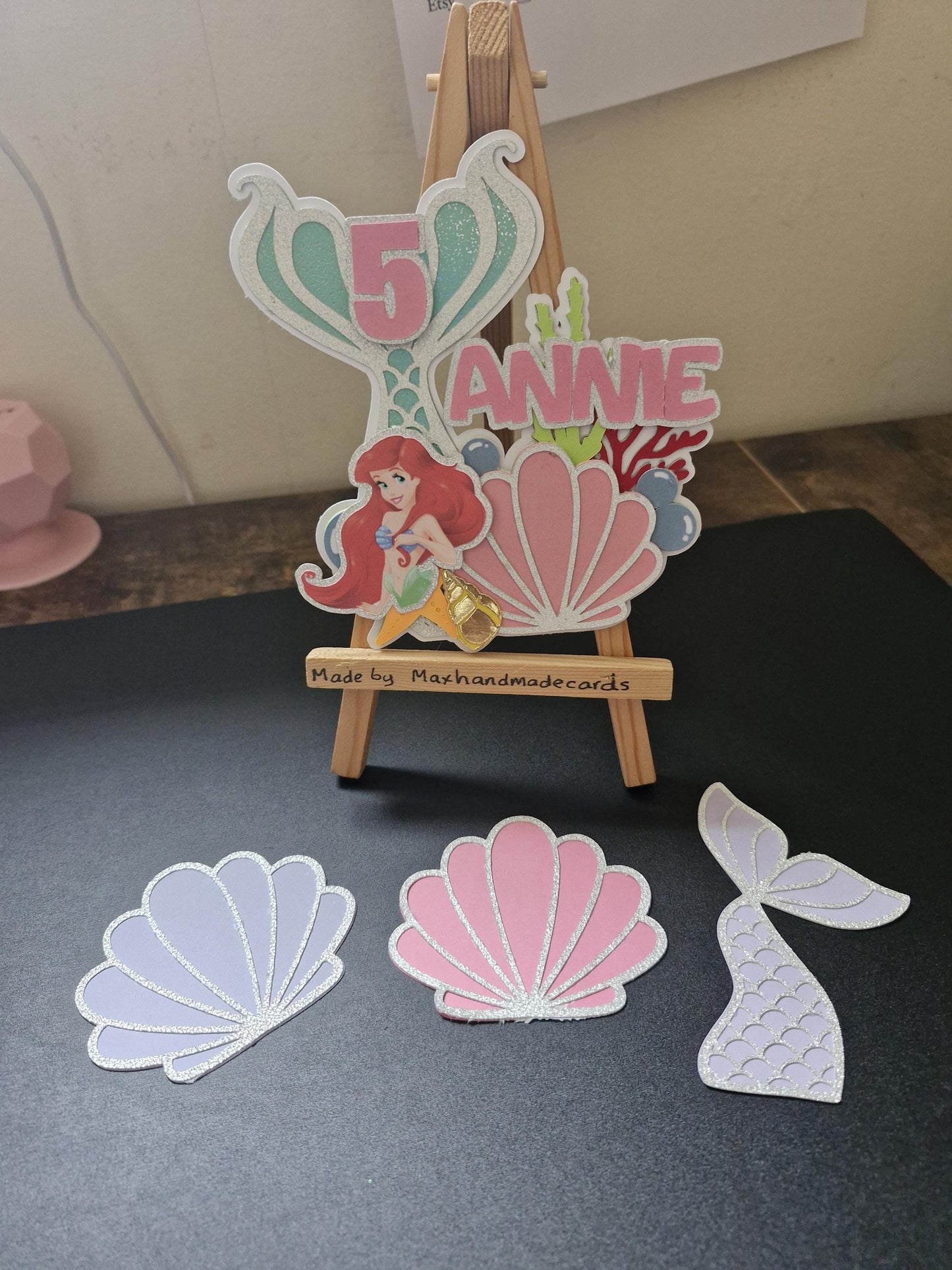 Mermaid themed layered cake topper, any age, personalised