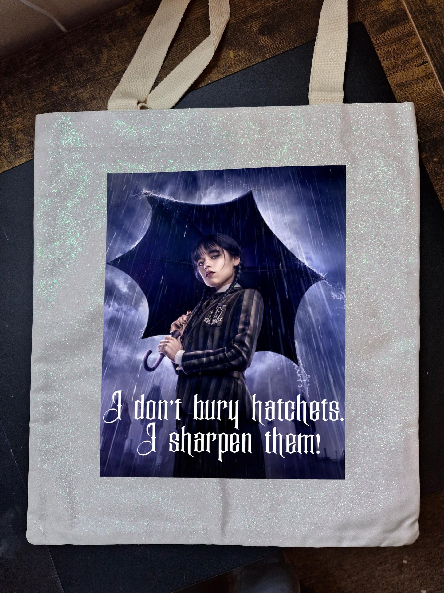 Glitter Tote Bag Wednesday Addams
