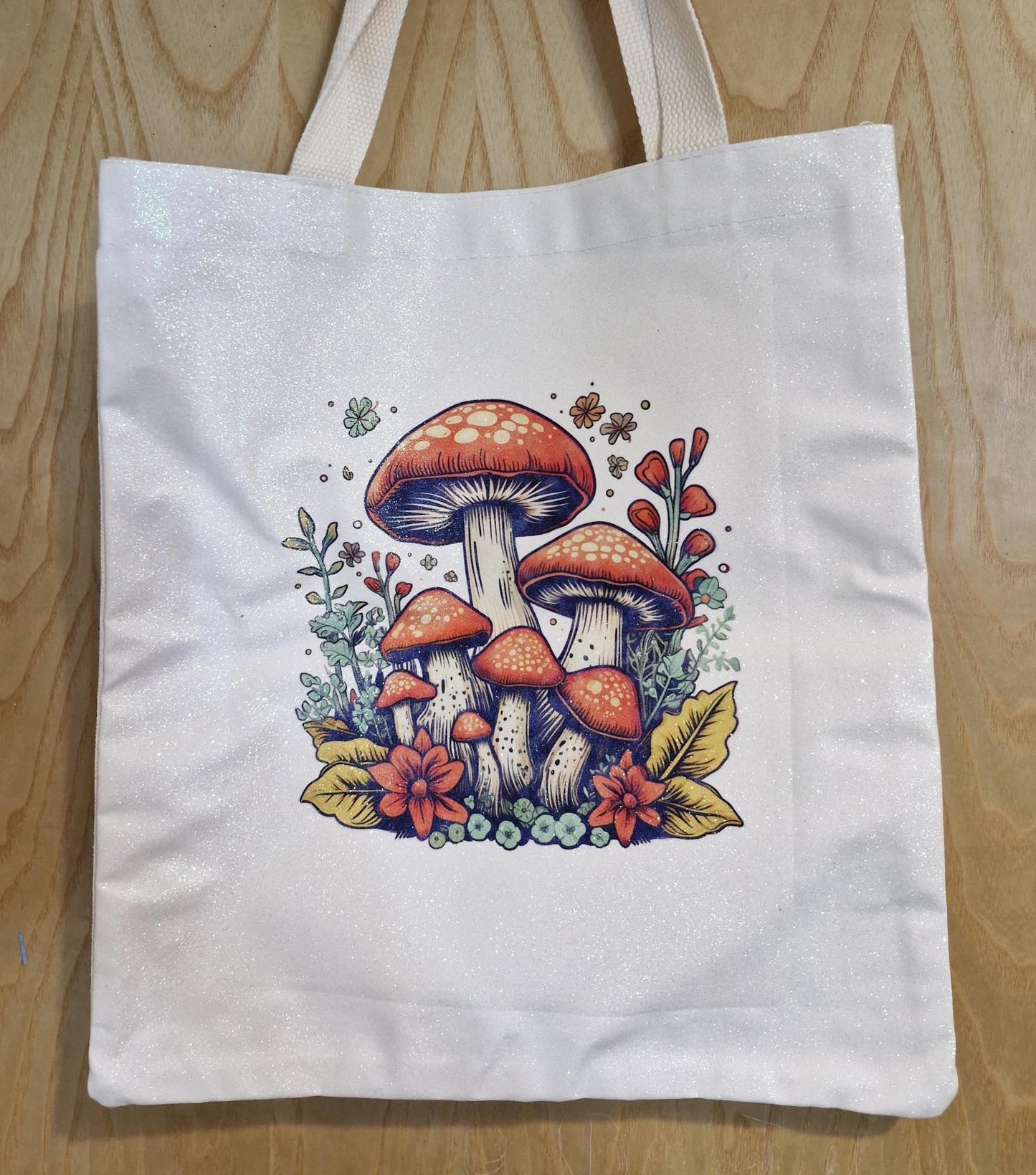 Glitter Tote Bag Mushroom Design