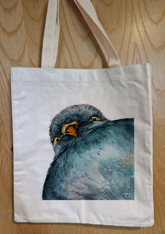 Glitter Tote Bag Funny Pigeon Design