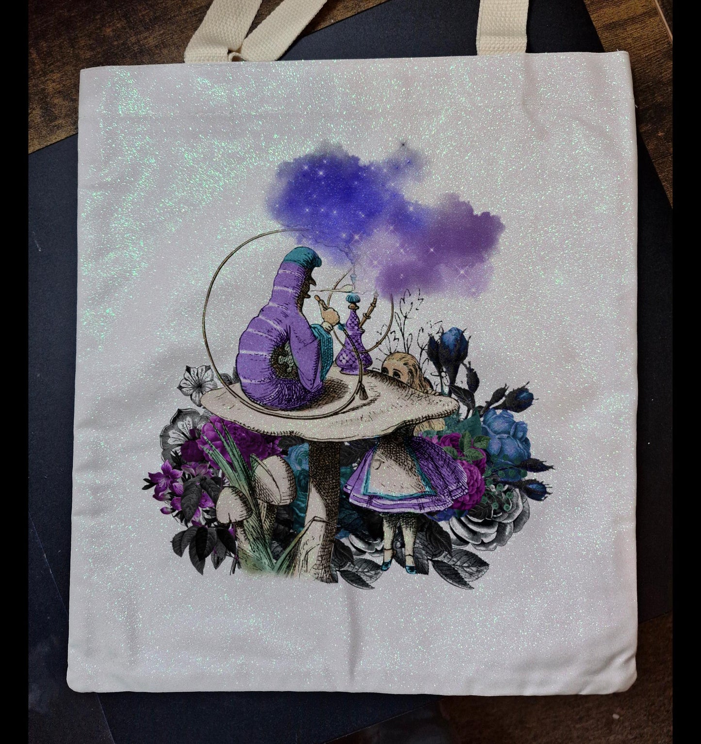 Alice in Wonderland Glitter Tote Bag